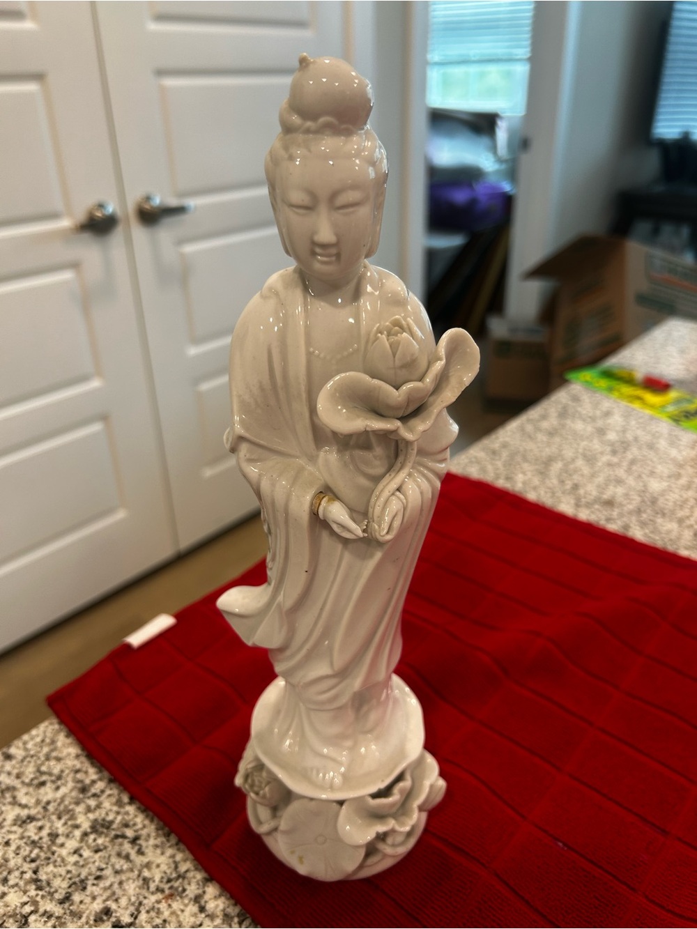 Porcelain Lotus Figurine White Home Accent Statue Chinese Statue